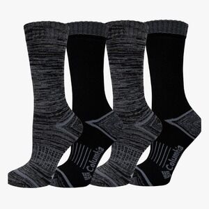 Columbia Womens Crew Socks 4 Pair Pack Black‎ Gray Moisture Control Comfort